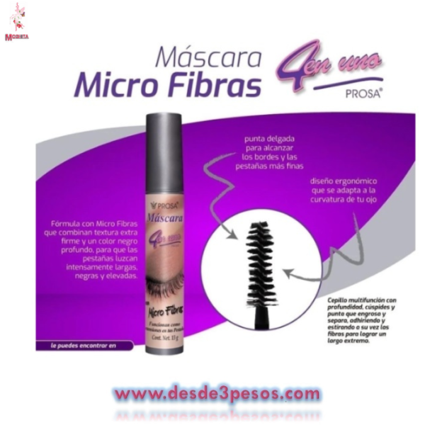 Mascara de Pestañas PROSA 4 en uno Microfibra contra Agua 13g. - Imagen 2
