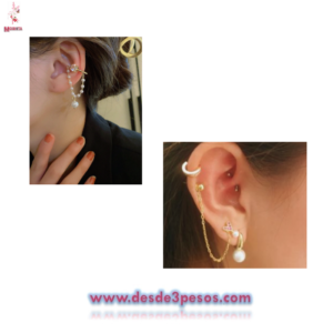 bolsa C/12 Aretes con diseño de cadena y mini arracada de metal color dorado 8cm. De largo