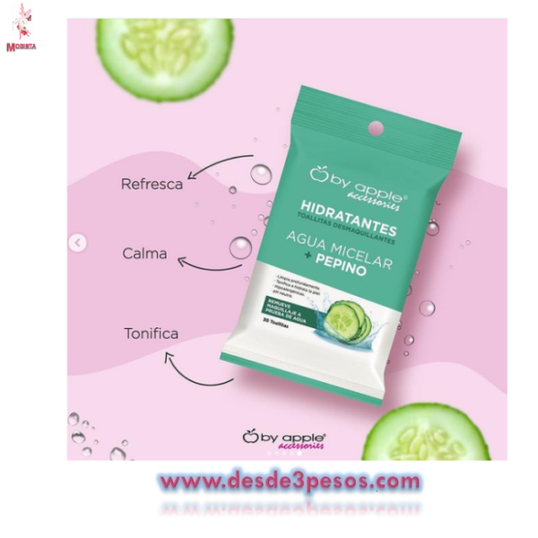 Toallitas desmaquillantes Agua Miselar PEPINO Remueve Maquillaje a Prueba de Agua 30 toallitas negras