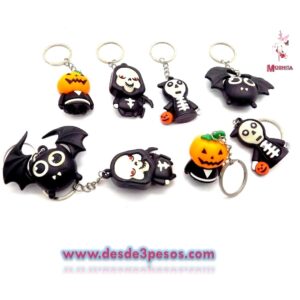 Paquete con 12 Llavero de Goma de Figuras para Halloween 5 x 3cm.