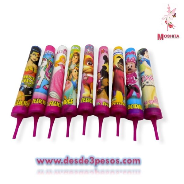 Vela Chisperos para Niña de Dibujos Animados varios personajes 12cm.