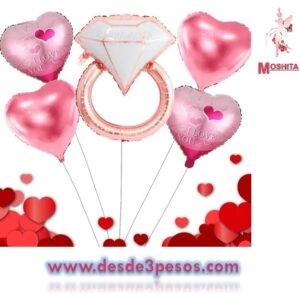 Paq. De 4 Globos en forma de Anillo de Compromiso 73 x 47cm,48 x 43 cm