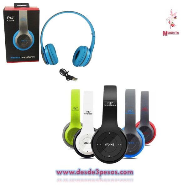 Audifonos P47 Bluetooth Plegables Inalambricos De Diadema en color verde y blanco con negro