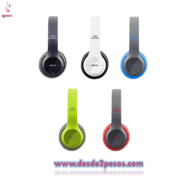 Audifonos P47 Bluetooth Plegables Inalambricos De Diadema en color verde y blanco con negro - Imagen 2