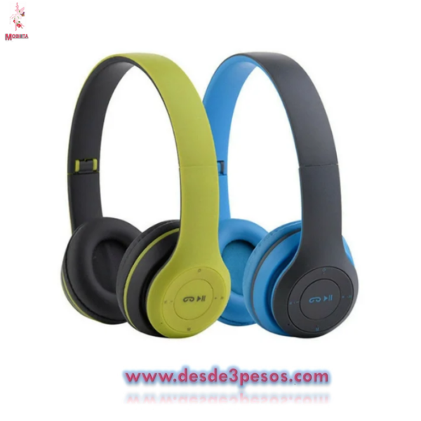 Audifonos P47 Bluetooth Plegables Inalambricos De Diadema en color verde y blanco con negro - Imagen 3