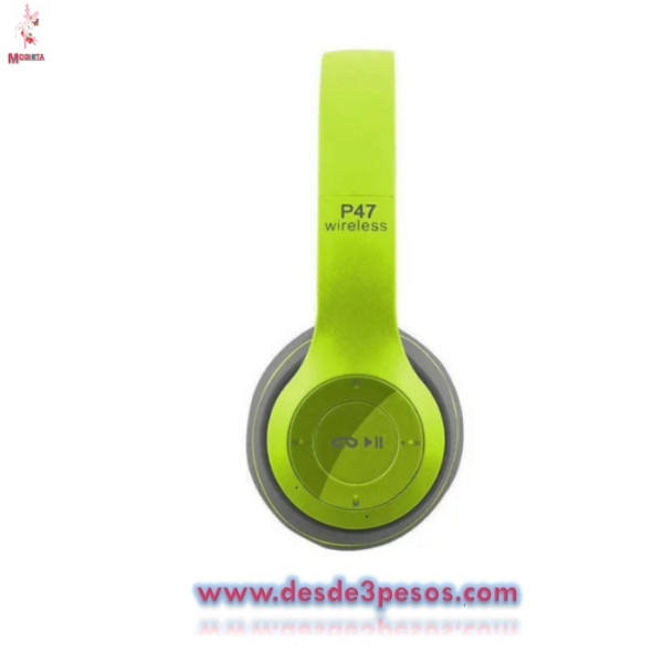 Audifonos P47 Bluetooth Plegables Inalambricos De Diadema en color verde y blanco con negro - Imagen 4