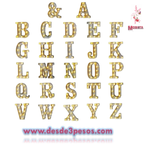 Letras Mayusculas de la A a la Z blancas con focos color calido 22.5 x 18cm. Precio por 1pza.
