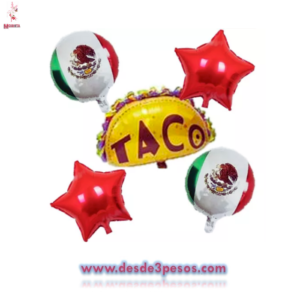 Juego de 5 Globos Tricolor TACO 70 X 52 cm. 47cm. Estrella y el redondo
