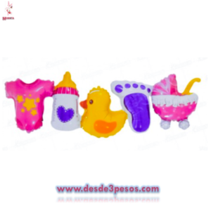 Tira de Globo metalico con Figuras de Baby Shower 93 X 29cm.