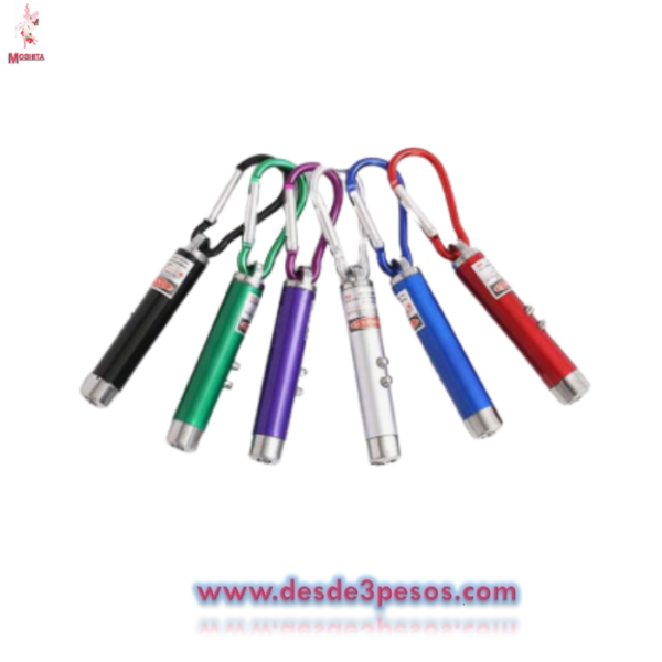 Blister C/12 Llaveros Linterna, apuntador Lasser y luz Led 3 en 1, 8.5cm.