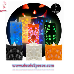 Veladora con Luz para halloween pilas incluidas 11 x 6cm. 3 colores caja con 12 paza. Precio por 1pza.