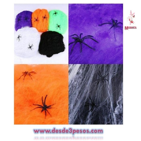 Bolsa con Telaraña en colores y dos arañas bolsa mediana 24 x 21cm.