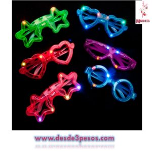 Lentes con armazon de Plastico para fiestas con luz en Multicolor 15 x 6cm.