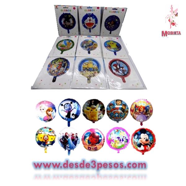 Globo Metalico en diferentes personajes 47cm. Diametro