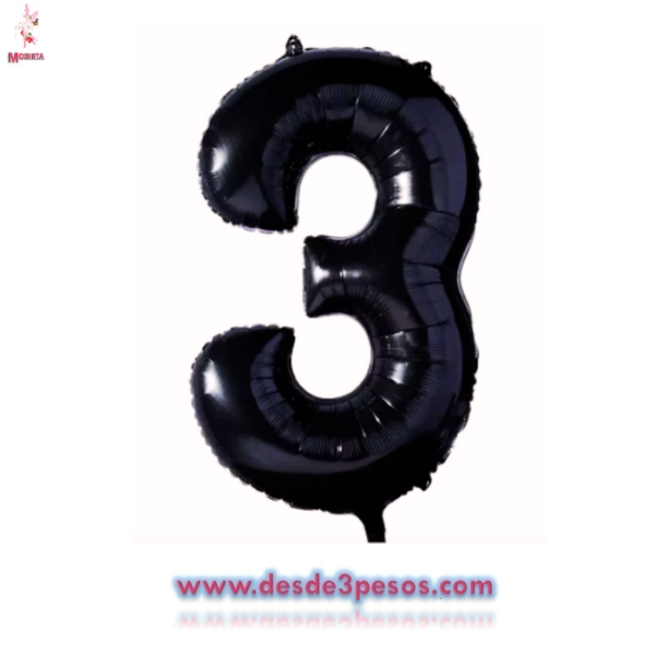 Bolsa con 10 Globos de Numeros 68 x 46cm. Aprox. En color Negro del 0 al 9 - Imagen 3