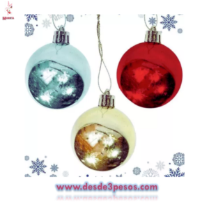 Bolsa con 6 esferas de plastico y color cromado 6cm. Diametro