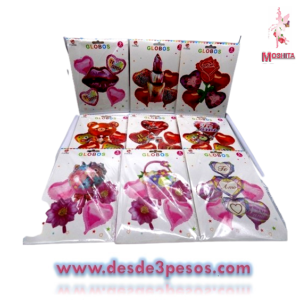 Paquete de 5 globos varios modelos de San Valentin 67 x 55cm. Y 45 x43cm.