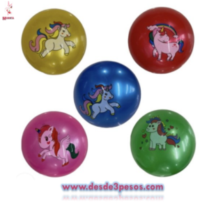 Paquete con 12 Pelota Plastica con figura de Unicornio en varios colores