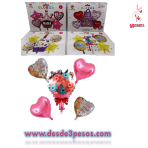 Juego de 5 Globos para Mama 70 X 65 cm. 47cm. Corazon