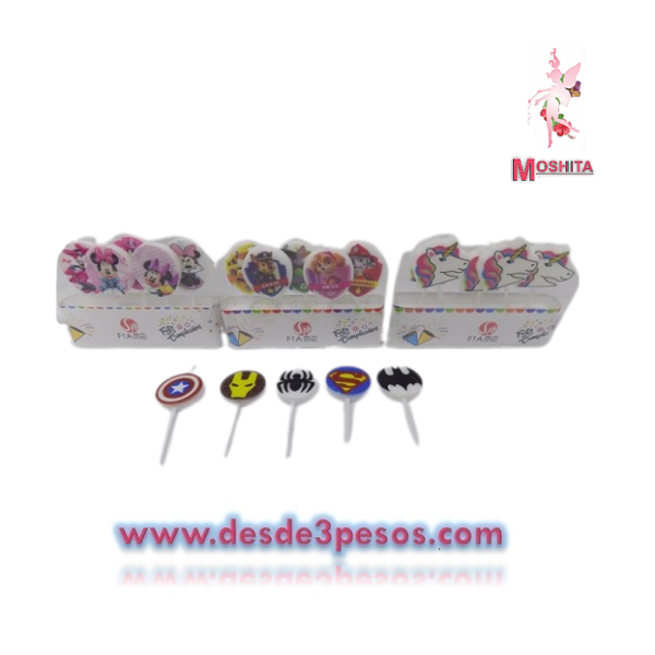 Velitas para Cumpleaños 5pza. De dibujos animados varios modelos 6.5cm. De alto