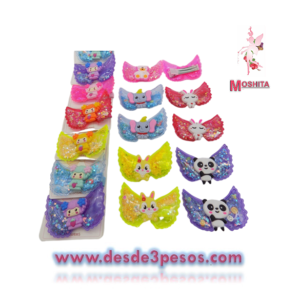 Tira de 5 pares con pico de garza rellenos de lentejuela y figura al frente para la cabeza con pico de garza 7 x 4cm.