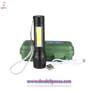 Linterna Recargable USB con Estuche Portatil 10cm, 3 cambios