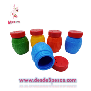 Salero tipo Barril de Plastico en colores 6.5 x 4cm.