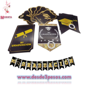 Tira de Banderin con la frase de MI GRADUACION 1.50cm. De largo 4 modelos diferentes como foto