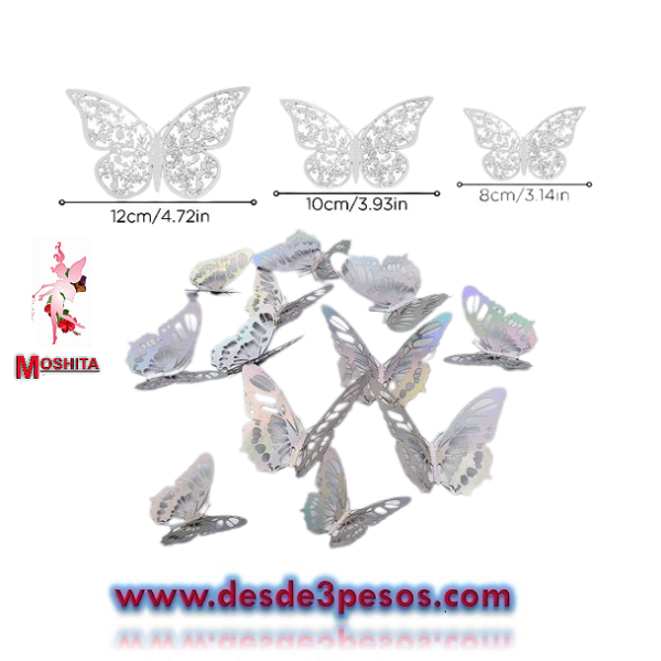 Blister de 12 Mariposas Plastico laminado 12, 10 y 8cm. Aprox. - Imagen 2