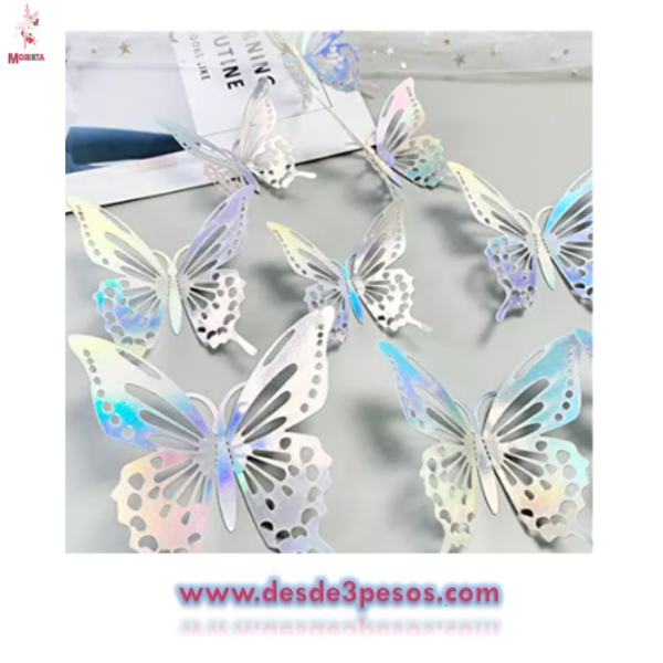 Blister de 12 Mariposas Plastico laminado 12, 10 y 8cm. Aprox.