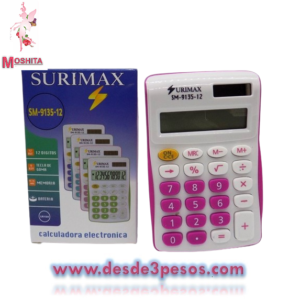 Calculadora electronica SM-9135-12 12 digitos, tecla goma incluye bateria SURIMAX 10 X 6.5cm.