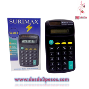 Calculadora electr?nica 8 d?gitos tecla de pl?stico, memoria y bater?a SURIMAZ SM-402-8, 10 x 6cm.