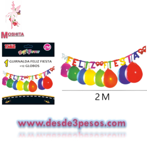 Tira de Banderin FELIZ FIESTA 2 M. +12 Globos