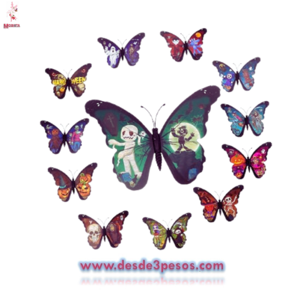 Bolsa con 9 mariposas plastificadas con figuras de Halloween con iman 10 x 7cm. - Imagen 3