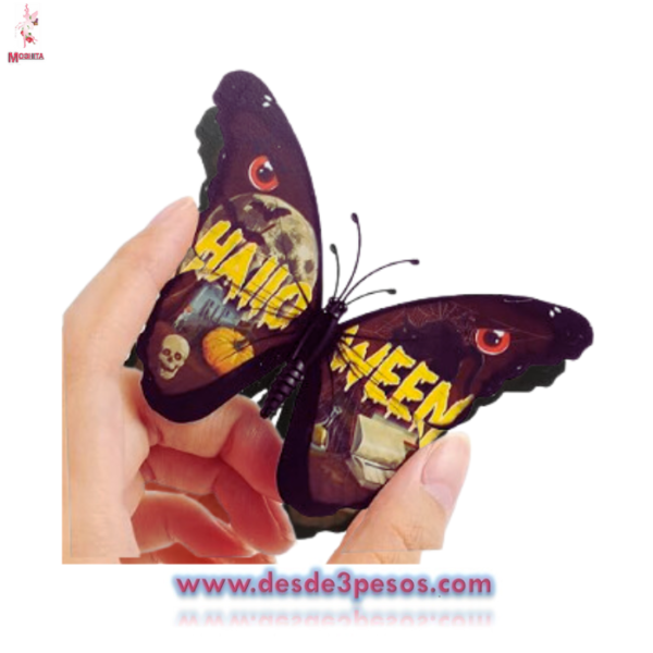 Bolsa con 9 mariposas plastificadas con figuras de Halloween con iman 10 x 7cm. - Imagen 2