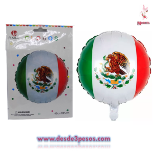Globo redondo tricolor Bandera de Mexico 45cm. De diametro