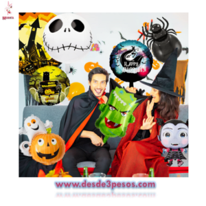 Juego de 5 Globos Halloween varios modelos 70 X 52 cm. 47cm. Estrella y el redondo