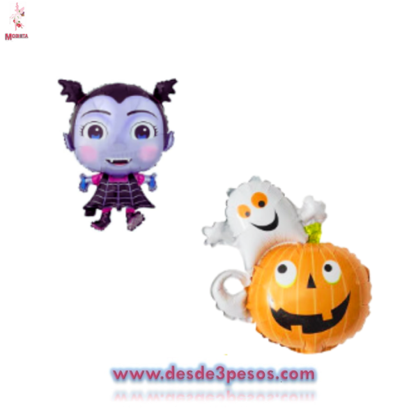 Juego de 5 Globos Halloween varios modelos 70 X 52 cm. 47cm. Estrella y el redondo - Imagen 3