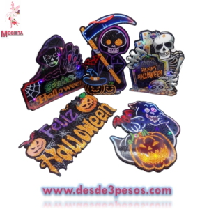 Figuras para colgar de Halloween unicel Diamantadas con luz multicolor 23 x 22 aprox. Pilas incluidas