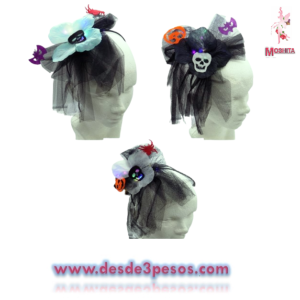 Diadema con Luz y adornos para Halloween y tul negro modelos como foto