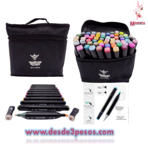 Maletin con 60pza.Colores plumones doble punta15cm. De largo