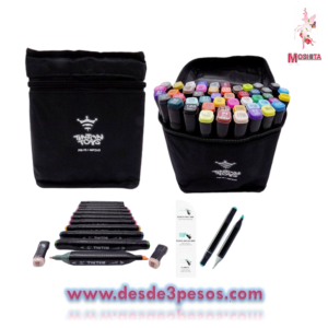 Maletin con 48 pza. Colores plumones doble punta 15cm. De largo