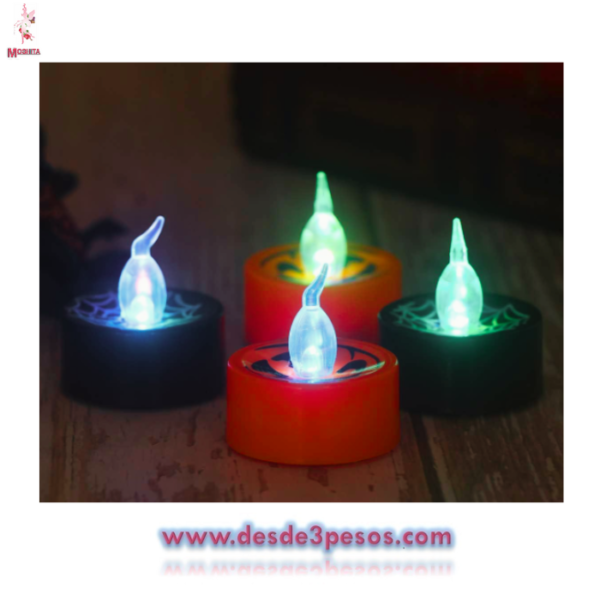 Vela Luminosa con pilas incluidas con figura de telara?a y calabaza 4 x 4cm. Caja con 24pza. Precio por 1pza. - Imagen 2