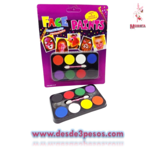 Set Pinta caritas con 7 tarros de pintura en crema y aplicador 21 x 17cm. Medidas de blister