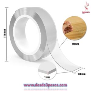 Cinta doble cara Transparente 150cm. De largo y 2cm. De ancho