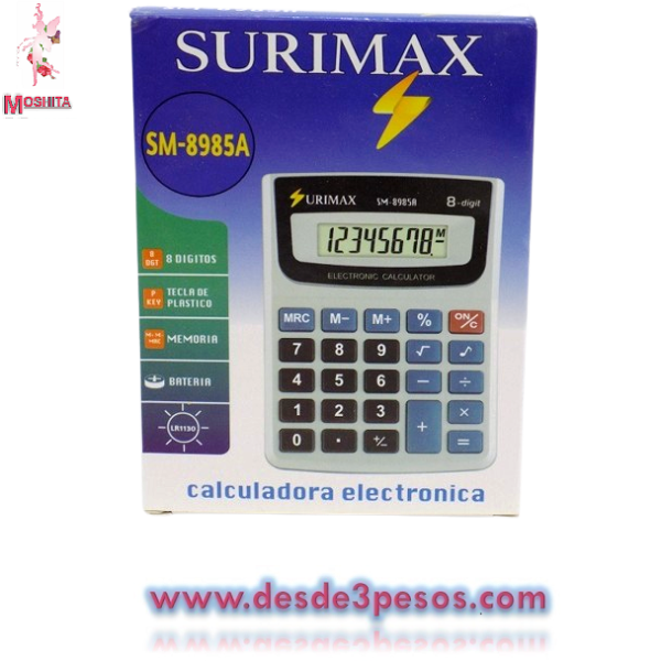 Calculadora SM-8985A 8 digitos tecla de plastico 12 x 9cm. - Imagen 2