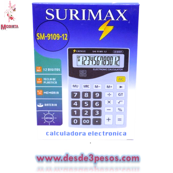 Calculadora SM-9109-12 12digitos tecla de plastico 8.5 x 12cm. - Imagen 2