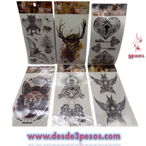 Planilla de tatuajes varios modelos 20 x 10cm.