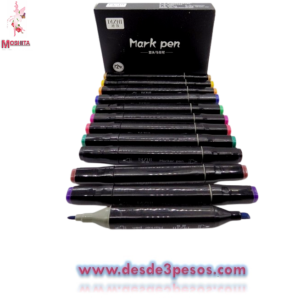 Caja C/12 Marcadores doble punta 12 tonos Mark pen 16cm. De largo
