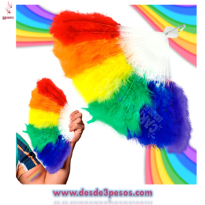 Abanico Plumas Arcoiris 38.5 x 24cm.